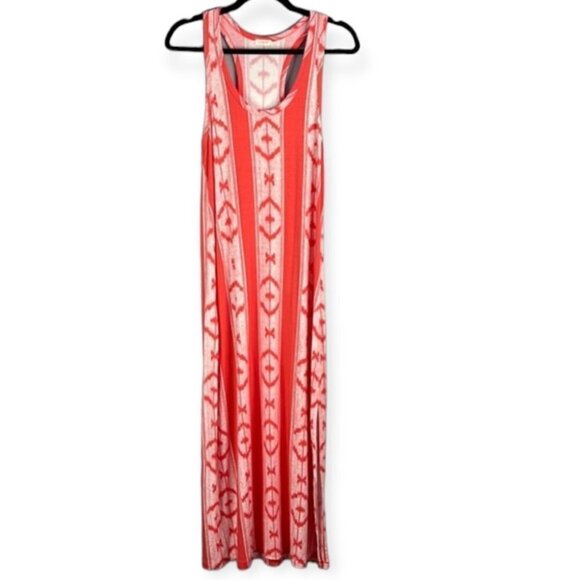 J. CREW Aztec Print Maxi Tank Dress Coral Orange White Ikat Racerback Beachy S - Picture 2 of 10